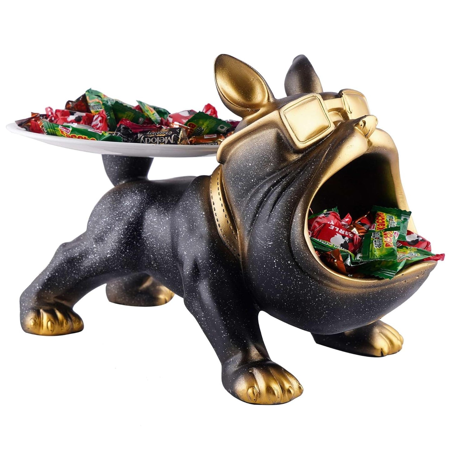 Decorative Bulldog Sculpture| Handcrafted Resin Sculpture | Tray and Bowl Storage | Ideal for Keys, Jewelry, and Trinkets | Stylish Gift Item (Dark Brown)