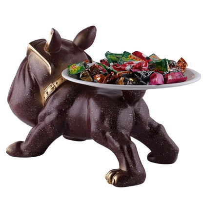 Decorative Bulldog Sculpture| Handcrafted Resin Sculpture | Tray and Bowl Storage | Ideal for Keys, Jewelry, and Trinkets | Stylish Gift Item (Dark Brown)