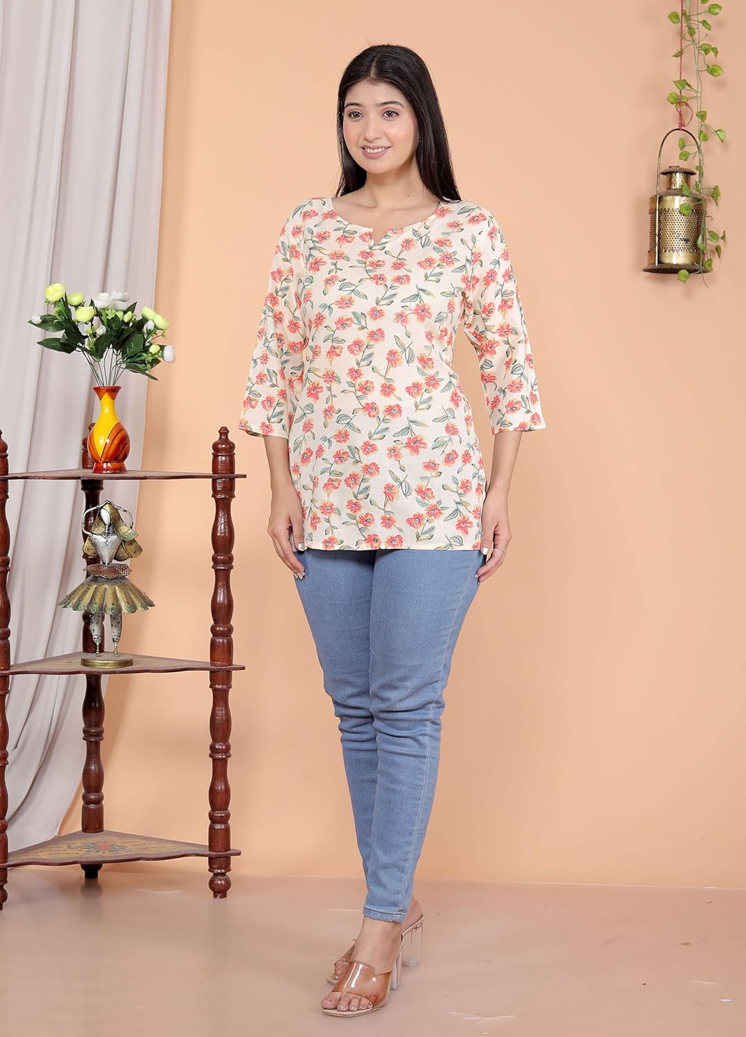 Women's Short Kurti Tops for Jeans | Stylish Rayon Kurta for Girls | Trendy Ethnic Short Kurta for Daily & Office Wear PR29 White