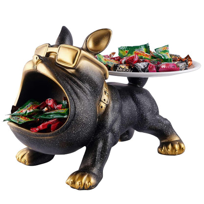 Decorative Bulldog Sculpture| Handcrafted Resin Sculpture | Tray and Bowl Storage | Ideal for Keys, Jewelry, and Trinkets | Stylish Gift Item (Dark Brown)