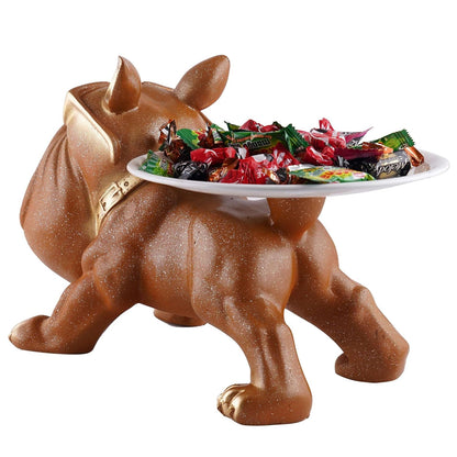 Decorative Bulldog Sculpture| Handcrafted Resin Sculpture | Tray and Bowl Storage | Ideal for Keys, Jewelry, and Trinkets | Stylish Gift Item (Dark Brown)