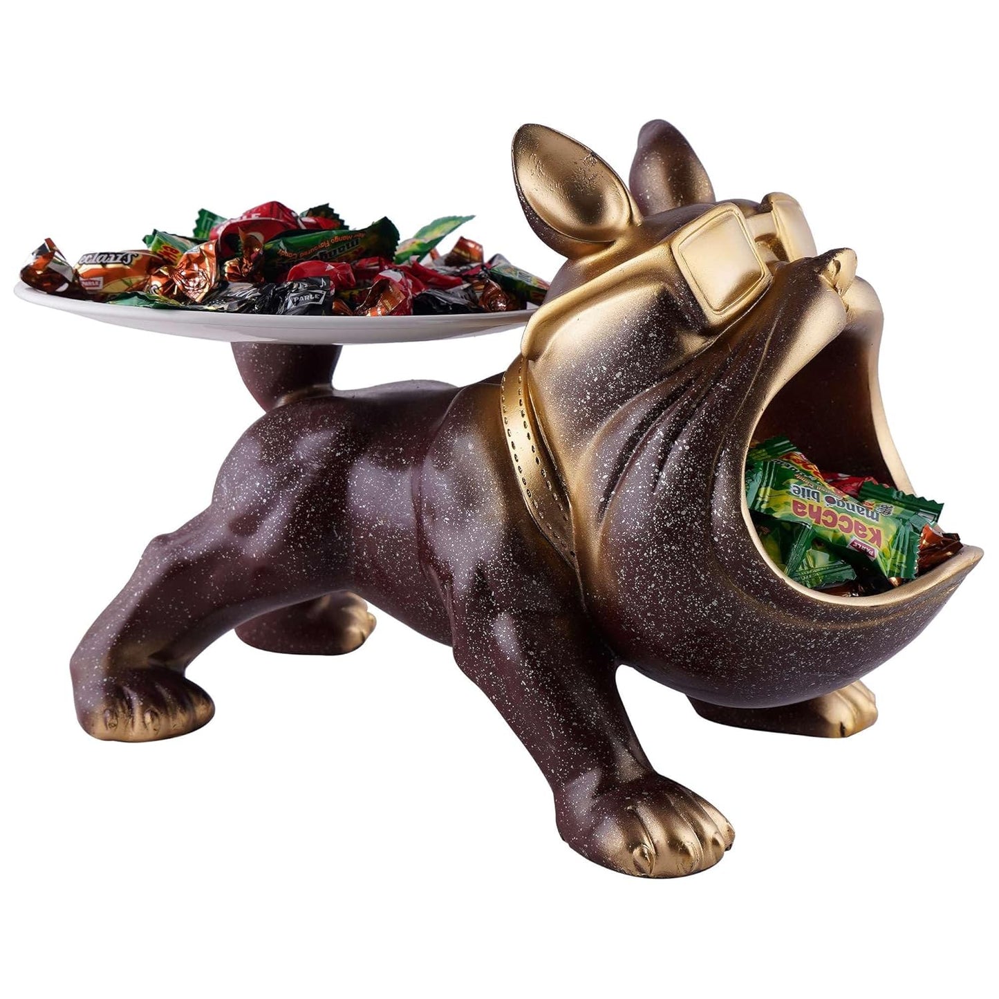 Decorative Bulldog Sculpture| Handcrafted Resin Sculpture | Tray and Bowl Storage | Ideal for Keys, Jewelry, and Trinkets | Stylish Gift Item (Dark Brown)