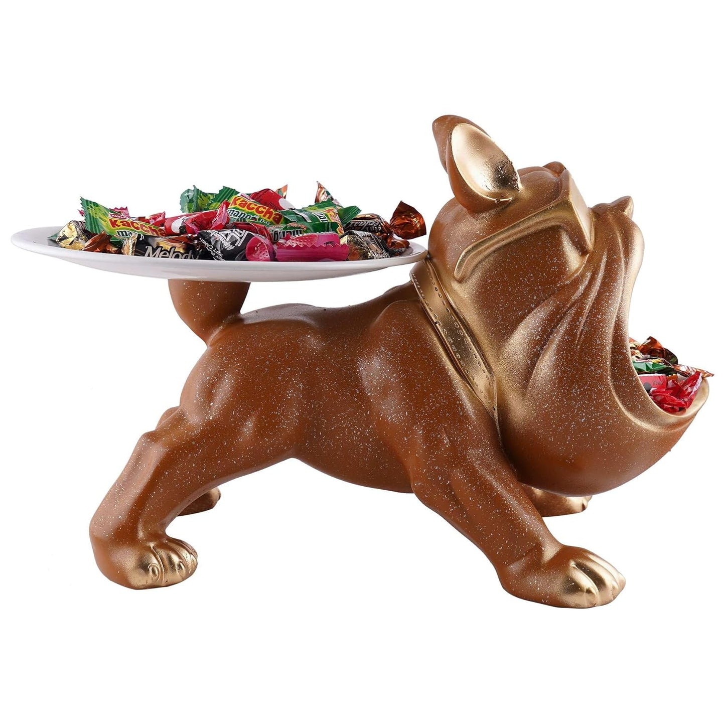 Decorative Bulldog Sculpture| Handcrafted Resin Sculpture | Tray and Bowl Storage | Ideal for Keys, Jewelry, and Trinkets | Stylish Gift Item (Dark Brown)