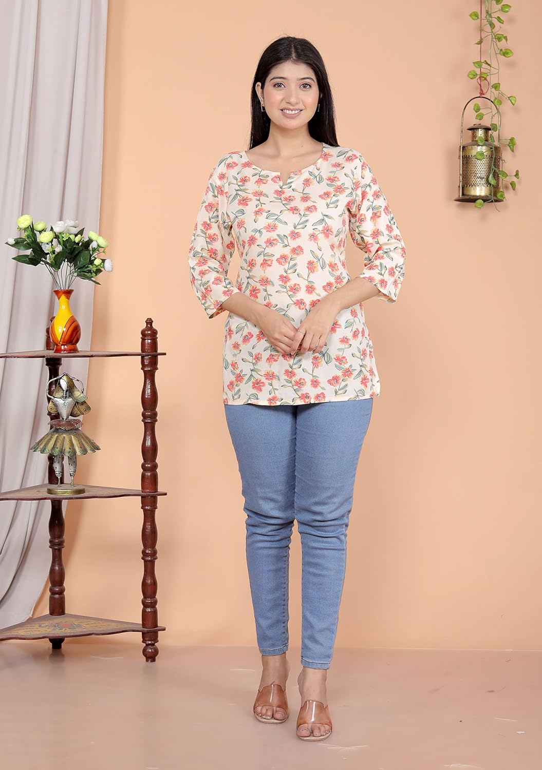 Women's Short Kurti Tops for Jeans | Stylish Rayon Kurta for Girls | Trendy Ethnic Short Kurta for Daily & Office Wear PR29 White