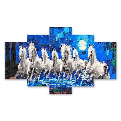 CRAFTOSEA Set of Five MDF Framed 3D Seven Horse Wall Painting for Home Decoration, Big Size Painting for Living Room, Bedroom (17x30 inches) WE 27