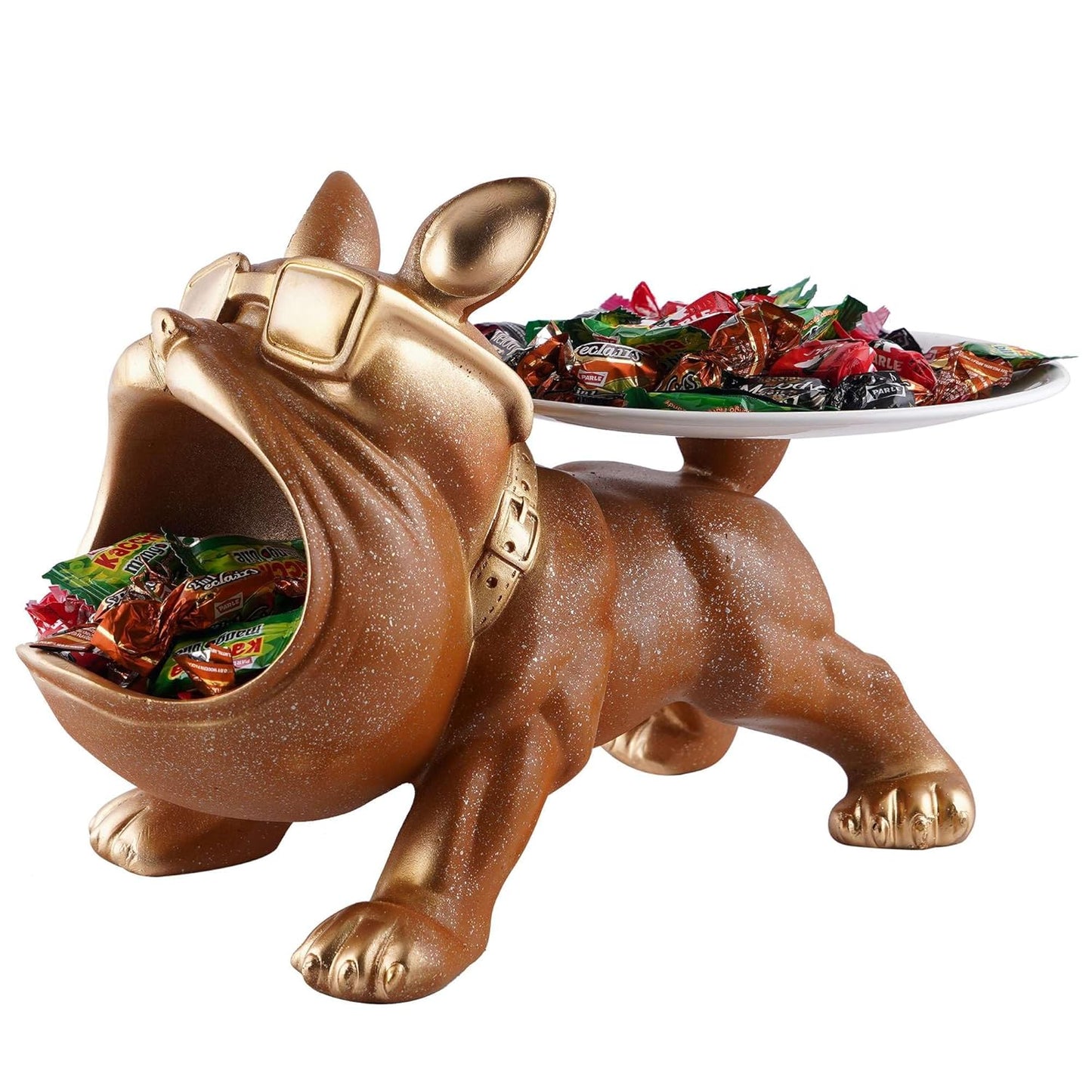 Decorative Bulldog Sculpture| Handcrafted Resin Sculpture | Tray and Bowl Storage | Ideal for Keys, Jewelry, and Trinkets | Stylish Gift Item (Dark Brown)