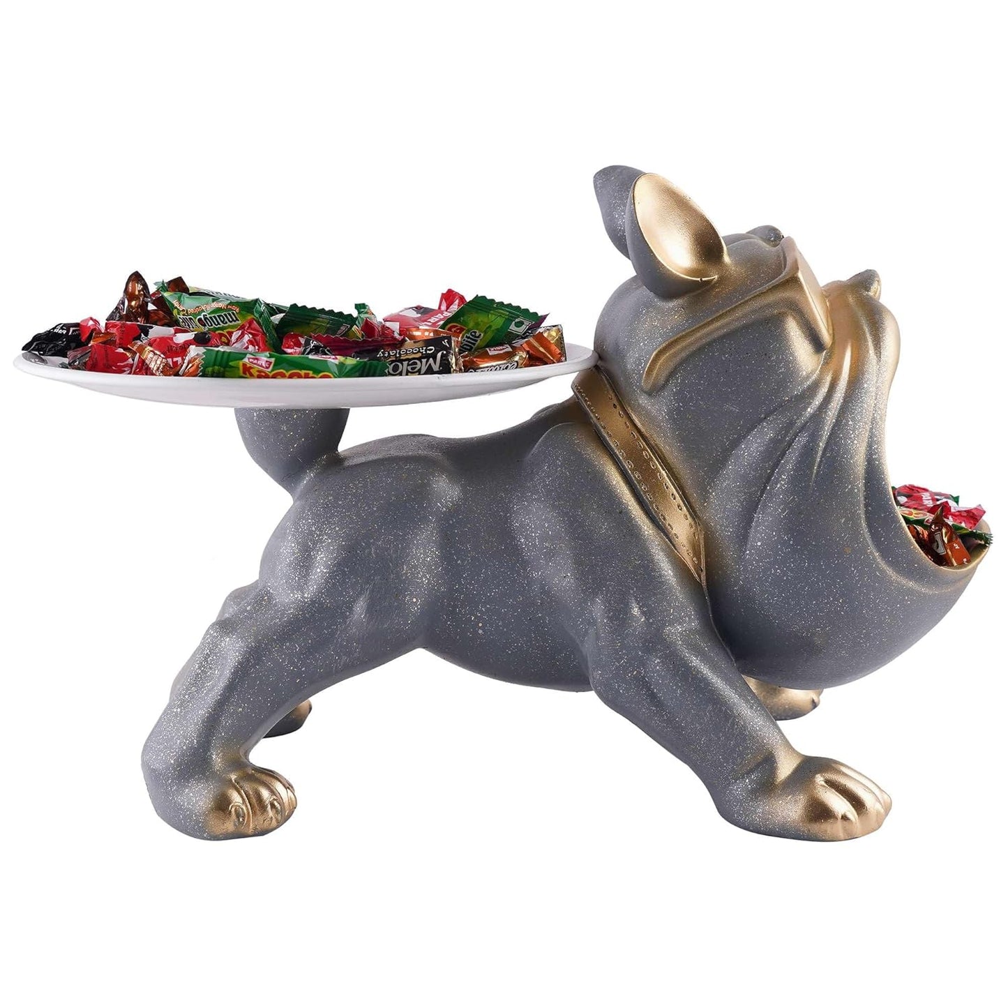 Decorative Bulldog Sculpture| Handcrafted Resin Sculpture | Tray and Bowl Storage | Ideal for Keys, Jewelry, and Trinkets | Stylish Gift Item (Dark Brown)