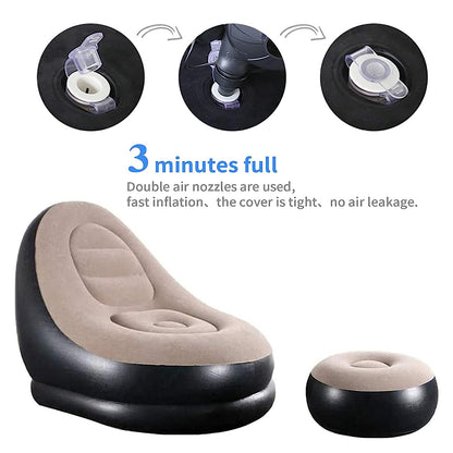 Inflatable Sofa Lounge Chair Ottoman Blow Up Chaise Lounge Air Sofa Indoor Flocking Leisure Couch For Home Office Rest Inflated Recliners Portable Deck Chair For Outdoor Travel Camping Picnic.
