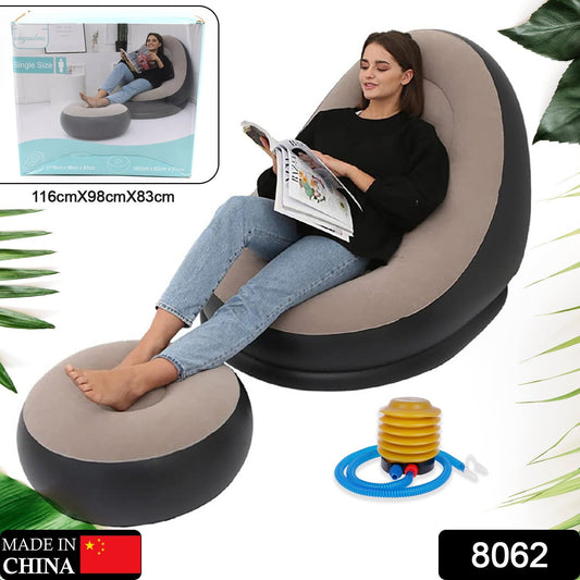 Inflatable Sofa Lounge Chair Ottoman Blow Up Chaise Lounge Air Sofa Indoor Flocking Leisure Couch For Home Office Rest Inflated Recliners Portable Deck Chair For Outdoor Travel Camping Picnic.