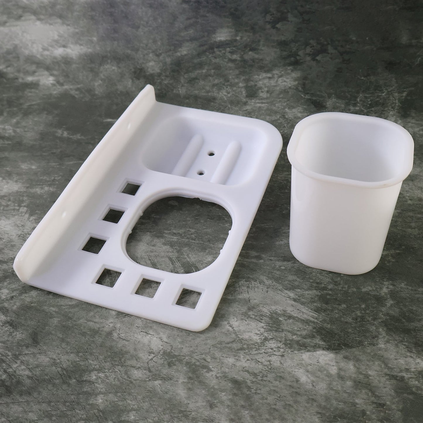 3in1 Wall Mounted Multi-Compartment Toothbrush & Soap Holder with Cup (1 Pc)