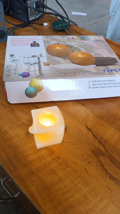 Set of 12 LED Flameless Decorative Candles – Square Shape Tealight Lamps