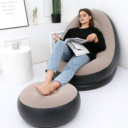 Inflatable Sofa Lounge Chair Ottoman Blow Up Chaise Lounge Air Sofa Indoor Flocking Leisure Couch For Home Office Rest Inflated Recliners Portable Deck Chair For Outdoor Travel Camping Picnic.